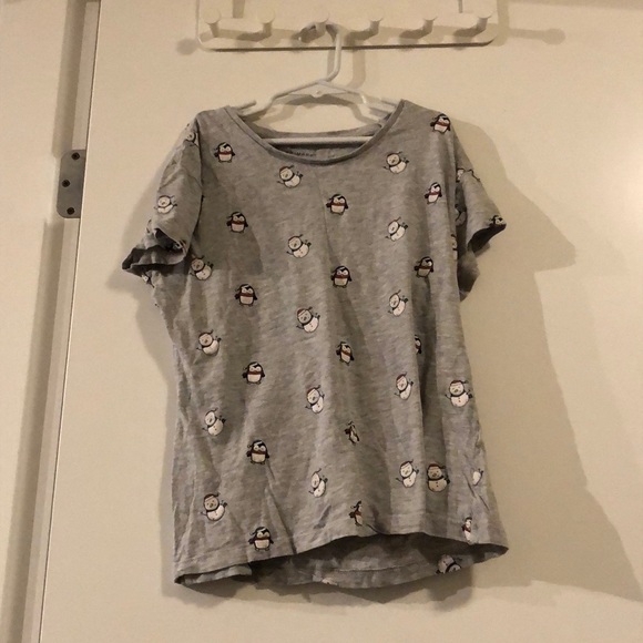 Girls grey Christmas shirt with penguins - Picture 1 of 1